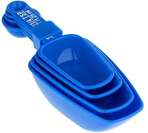 Chef Aid Kitchen and Pantry Scoops, Set of 4 Scoops Perfect for Measuring a Wide Range of Kitchen Foods, Each Scoop has a Measuring Spoon Built into The Handle for Multi use, Dishwasher Safe