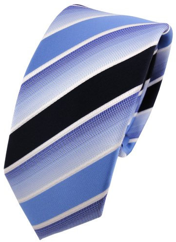 TigerTie - schmale Designer Krawatte in blau hellblau dunkelblau weiß gestreift