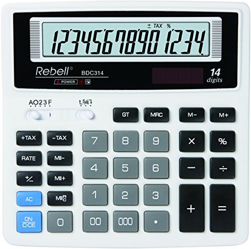 Rebell RE-BDC314 Tischrechner BDC314, 14 stelligem angewinkeltem LCD-Display, weiß