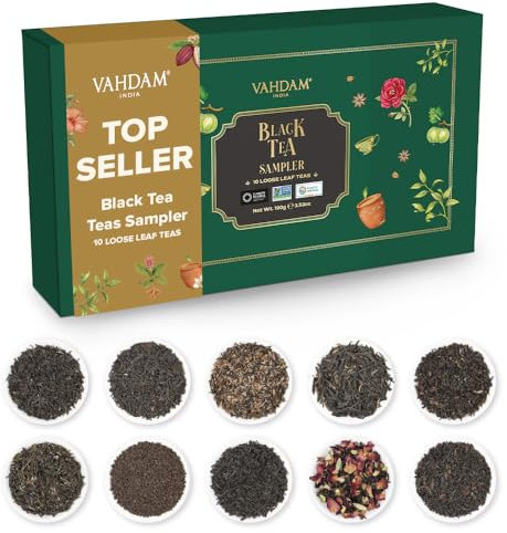 VAHDAM, Caja De Regalo Surtida De Té Negro - (10 Sabores) Caja De Infusión De Té Con 10 Hojas Sueltas Mezclas De Negro | Surtido De Cajas De Regalo De Para Mujeres Y Hombres