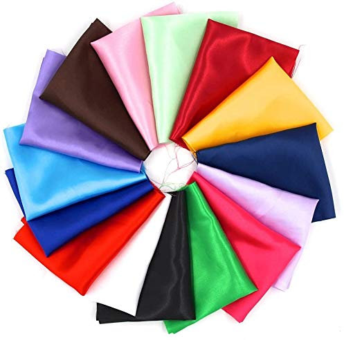 RayLineDo® 15pcs 25 * 20cm Silky Satin Patchwork Fabric Bundle Quilting Wedding Table Decor in 15 Solid Color