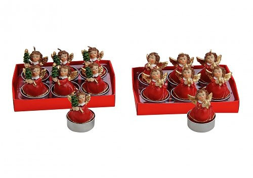 Teelicht Weihnacht Engel verschieden bunt 6er Set ca. 7 x 4 cm in Geschenkbox Holz/ Kunststoff