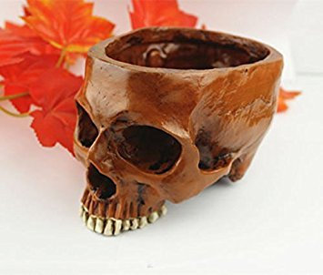 Human Skull Garden Planter Skeleton Container Flowerpot HANDMADE Resin Brown