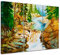 Wandbild - Aquarell - Wasserfall - Bild auf Leinwand 150 x 90 cm dreiteilig - Leinwandbilder Bilder als Leinwanddruck Landschaften Malerei - Natur Fluss im Wald
