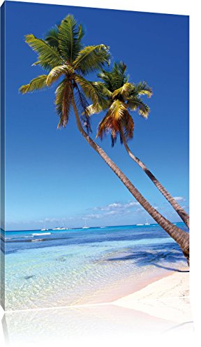 Pixxprint Palmen am Strand, Größe: 100x70cm, Leinwandbild, fertig gespannt, Wandbild, Dekoration, Kunstdruck, kein Poster