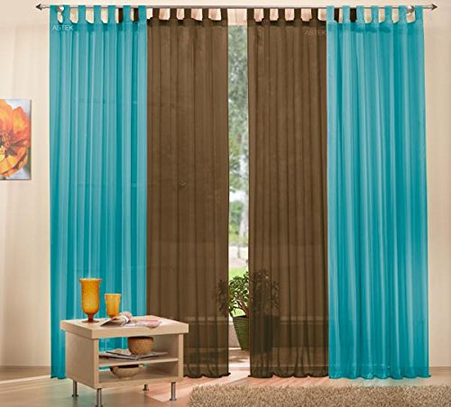 Gardinen Set, 2 x Schlaufenschal Voile, transparent, 245x140, Türkis, 2 x Schlaufenschal Voile, transparent, 245x140, Braun, 6100061000