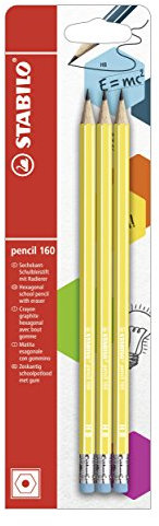 STABILO - Bleistift mit Radiergummi - pencil 160 in gelb - 3er Pack - Härtegrad HB