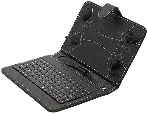 EAGWELL 7 inch PU Leather Micro USB Keyboard Case With Buttons Stand Cover for Tablet (Black)