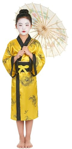 KULTFAKTOR GmbH Elegante Chinesin Kinderkostüm Asia gelb-schwarz 122/134 (7-9 Jahre)