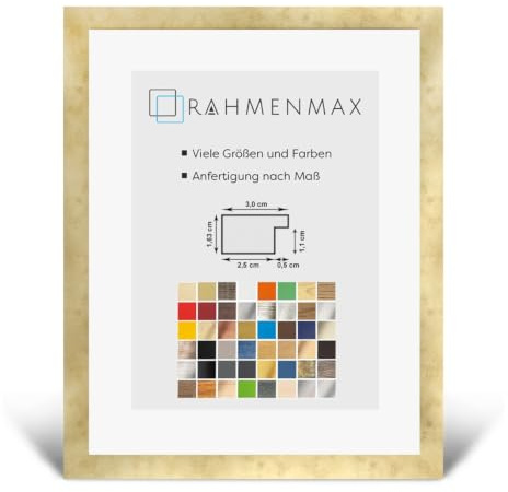 Morena MDF Rahmen für Bild 51x73cm Gold Antik mit Acrylglas | zum Aufhängen Hoch- und Querformat/Maßanfertigung möglich/Puzzle Rahmen/mit 1mm klarem Acrylglas