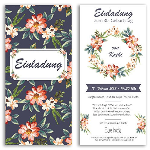 (20 x) Einladungskarten Geburtstag Blumen ausgefallen originell Party Einladungen