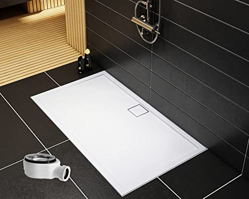 Sellon24® Duschwanne Duschtasse mit Ablauf Walk in rechteckig Acrylwanne Flach Stabil Duschplatte Duschboard 90 x 120 Bau-Höhe 5 cm