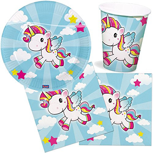 Unbekannt 37-teiliges Party-Set * Baby Einhorn * für Kindergeburtstag und Motto-Party // mit Teller + Becher + Servietten + Luftballons // Deko Dekoration Kindergeburtstag