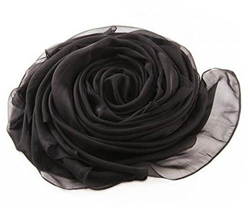 MEISHINE® 180 * 110cm Damen Elegant Seidenschal – Frauen Pashmina aus 100% Reiner Seide (Schwarz)
