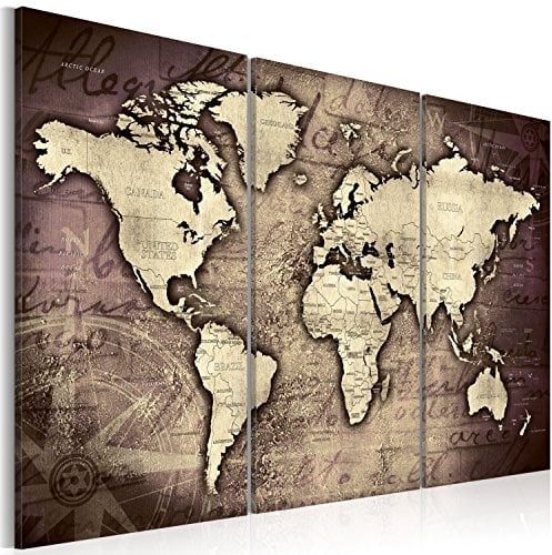 B&D XXL englische Weltkarte Pinnwand & Vlies Leinwand Bild 120x80 cm XXL Bilder mit Kork Rückwand Korktafel Kunstdruck Wandbilder Lernkarte Reise Landkarte k-A-0066-p-c