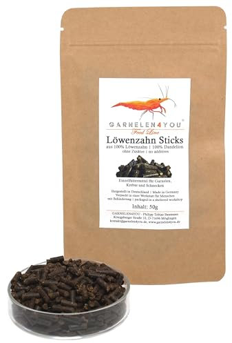 SHRIMP4YOU GARNELEN4YOU® Bastoncini di tarassaco | Cibo premium per gamberetti | imballaggio sostenibile | Prodotto in Germania | Pellet alimentare per gamberetti, granchi, lumache & Co.