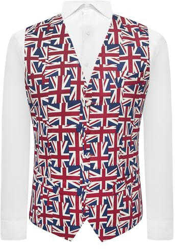 King & Priory Union Jack Flag Waistcoat, Red / White / Blue, XL 44in Chest
