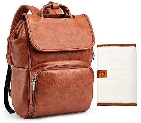 HAHASOLE Wickeltasche, Rucksack, Baby-Wickeltasche, Leder, Wickeltasche, Rucksack, Reise-Babytasche für Damen, Braun a, 13.8x8x18 Inch (Pack of 1), Reiserucksäcke