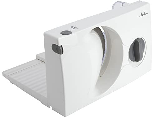 Jata JECF0300 Cortafiambres Eléctrico Compacta, Cuchilla de Acero Inoxidable Extraíble, 170 mm de Diámetro, Regulador de Grosor 0 a 15 mm, Facil Limpieza, Base Plegable, Seguridad antiuso, 150 W