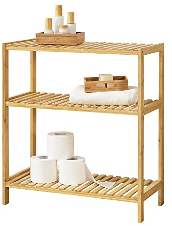 [en.casa] Bambus Standregal Nyköping 58 x 26 x 66 cm Haushaltsregal mit 3 Ablagen Küchenregal Badezimmerregal