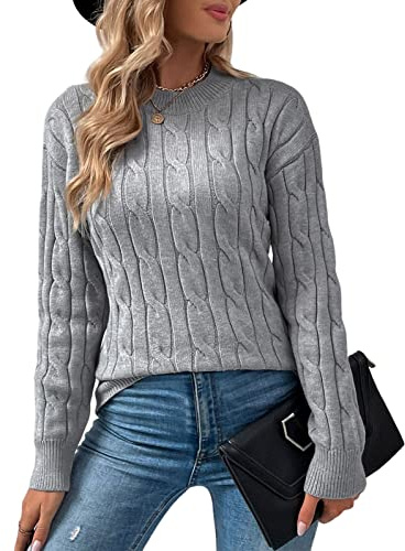 RITOSTA Pull Femme Hiver Chic Pullover Col Rond Pull Chaud Jacquard Sweater Vintage Pulls Tricot à Manches Longues Tops Casual Chandail Automne(Gris,S)