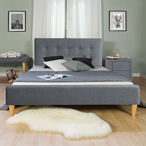 Homestyle4u 2279, Polsterbett 140x200 mit Matratze und Lattenrost Kopfteil Bett Doppelbett Grau