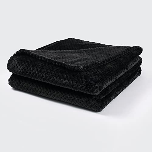 Bear & Panda Coperta in pile di flanella a nido d'ape, per divano/copriletto/da viaggio, super morbida, leggera, calda, accogliente, grande, per letto singolo, matrimoniale, king size (nero,