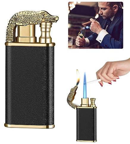 AVCXEC Magic Double Flame Feuerzeug, Crocodile Lighter, Coole Feuerzeuge, Besondere Feuerzeuge, Direct Jet Blue Fire Lighter, Winddicht, Dual Arc Lighter Jet Flame Refillable, for Camping, Adventure