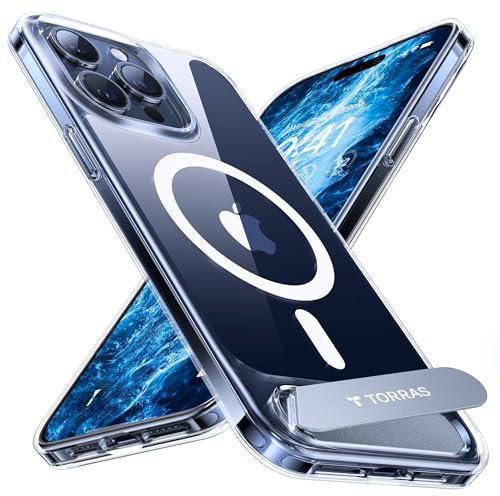 TORRAS für iPhone 15 Pro Max Hülle für MagSafe Zertifizierte Magnetkraft Militärschutz Upgrade mit Titan-Ständer Dünn Handyhülle iPhone 15 Pro Max Case Stoßfest Kratzfest Hardcase Transparent