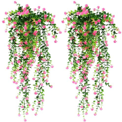WakiHong 2 Piezas Plantas Artificiales Colgantes Flores Artificiales en Pared Flores Colgantes Artificiales Plantas Colgantes para Boda Jardín Balcón Dormitorio Interior Decoración de La Pared.(80cm)