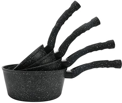 Royal Swiss ® Set de poêles - 4 pièces - Casserole - Manche Soft-touch - Induction - 14,16,18 et 20 cm - Casseroles - Revêtement antiadhésif - Beige (Noir, 4)