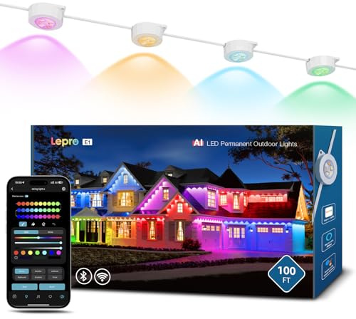 Lepro E1 AI Permanent Outdoor Christmas Lights, 30m RGB+IC & Tunable White | IP65 Waterproof Eaves Soffit Lights, Outside LED Wall Washers, 100ft, App Control, Music Sync, 2.4GHz WiFi, Works with Alexa