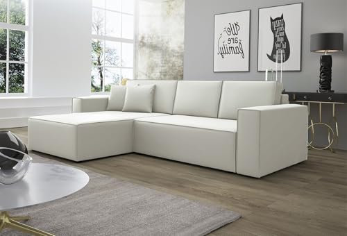 Fun Möbel Ecksofa Schlafsofa Sofa Conor Premium (Kunstleder Soft Weiß, Ottomane Links)