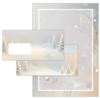 Briefpapier Weihnachten Weihnachtsbriefpapier mit Umschlag Umschlägen mit Fenster Weihnachtspapier A4 für Kunden (250 Blätter + 250 Umschläge)