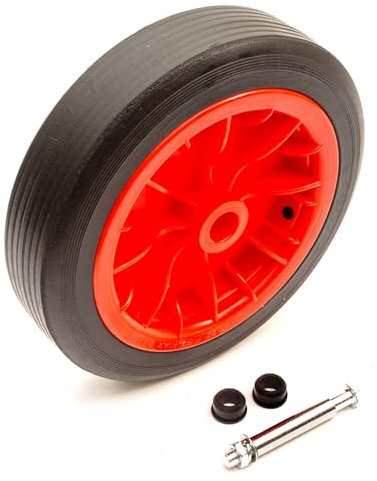Heavy Duty 12'' Inch Wheel & Solid Rubber Tyre Flat Free With Axle Set Wheelbarrow Garden Cart Maximum Weight 120 kg