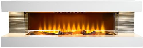 Sureflame WM-9332 XL Electric Wall Fireplace Suite with Downlights & Remote in Pure White