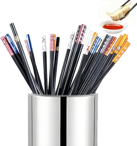 LIANRISES 10 Paia Bacchette Sushi, Bacchette Cinesi Coreane Giapponesi, Fibra Di Vetro, Riutilizzabile, Lavastoviglie, Sicuro, Nero, Antiscivolo, Per Pasta, Riso
