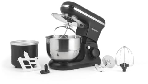 Salter Ice Cream Maker & Stand Mixer, 1200W, 5L Bowl | Stainless Steel Mixing Bowl, 6 Speed Settings Plus Pulse, Digital Display With Timer, Includes Whisk Beater Dough Hook