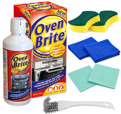Oven Cleaning Kit Bundle with Rack Cleaning Bag, Gloves, Cloths & Non-Scratch Sponges – Includes Oven Brite Cleaner for Removing Grease & Burnt-On Residue