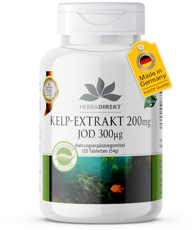Kelp Extrakt 200mg - 300mcg Jod - 120 Tabletten - Kelp Algen | HERBADIREKT by Warnke Vitalstoffe - Deutsche Apothekenqualität