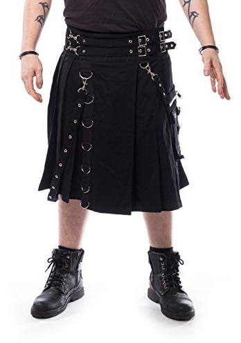 Heartless Calle Kilt Men Medium-Length Skirt Black L, 98% Cotton, 2% Elastane,