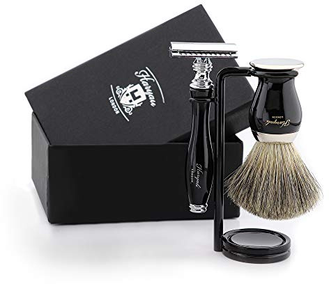 Traditionelles 3 teiliges Rasierset in Schwarz Farbe Reines Rasierhobel Rasierhobel und Rasierhobel für Rasiermesser und Pinsel Tolles Geschenk für jeden Gentleman Perfekt für den täglichen Gebrauch