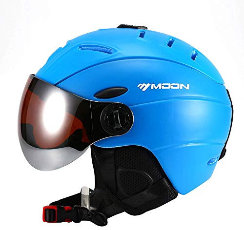 TentHome Ski Snowboard Helmet with Attached Detachable Photochromatic Polarizing Goggles (Blue, X-Large(61-64 cm))