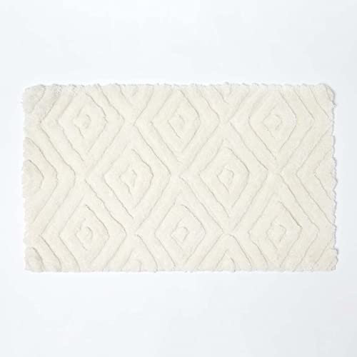 Homescapes Badematte rutschfest, waschbarer Ikat Badteppich, 100% Baumwolle und Mikrofaser, Antirutsch Badvorleger mit geometrischem Muster, großer Duschvorleger, 50 x 80 cm, weiß…
