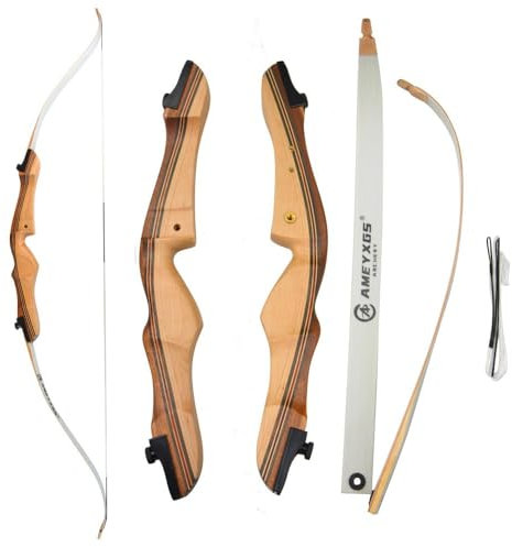 AMEYXGS Bogenschießen 68 Takedown Recurve Bogen Hölzerner Langbogen 16-38 lbs Outdoor Jagdbogen zum Adult Target Practice und Sport Spiel Schießen (26 LB)