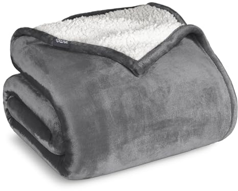 Bare Home Sherpa Fleece Blanket - Twin/Twin Extra Long - Blanket for Bed, Sofa, and Couch - Warm & Lightweight - Fluffy & Soft - Reversible (Twin/Twin XL, Grey)