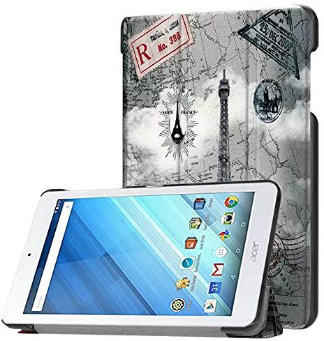 Zrengp Ultra Slim Folio Stand Luxury Leather Case with Sleep Wake Up Function Smart Cover for Acer Iconia One 8 B1-850 B1-860 B1-870 / One8 B1-860A 8 (Iron Tower)