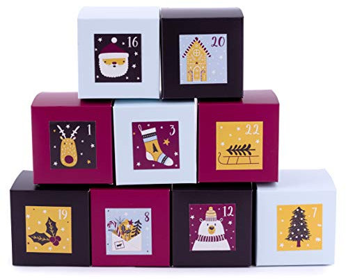 Adventskalender zum Befüllen Boxen Balu 24 Geschenkboxen Schachteln Weihnachten, Weihnachtskalender DIY Bastelset inkl. Adventszahlen Aufkleber von pajoma