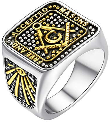 FaithHeart Herren männer Bandring Freimaurer Ring Siegelring mit Geschenkebox für Weihnachten Geburtstag