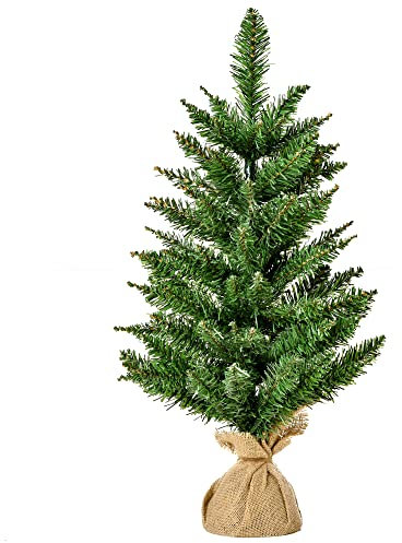 HOMCOM Weihnachtsbaum für Tisch 0,6 m Kleiner Christbaum Mini Kunsttanne 70 Zweige für Tisch Leinen PVC Zement Grün Ø44 x 60H cm